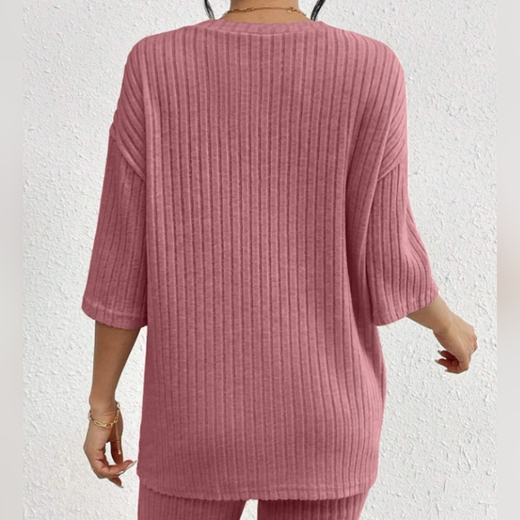 Pink Ribbed Women's Shorts Set - Picture 4 of 9